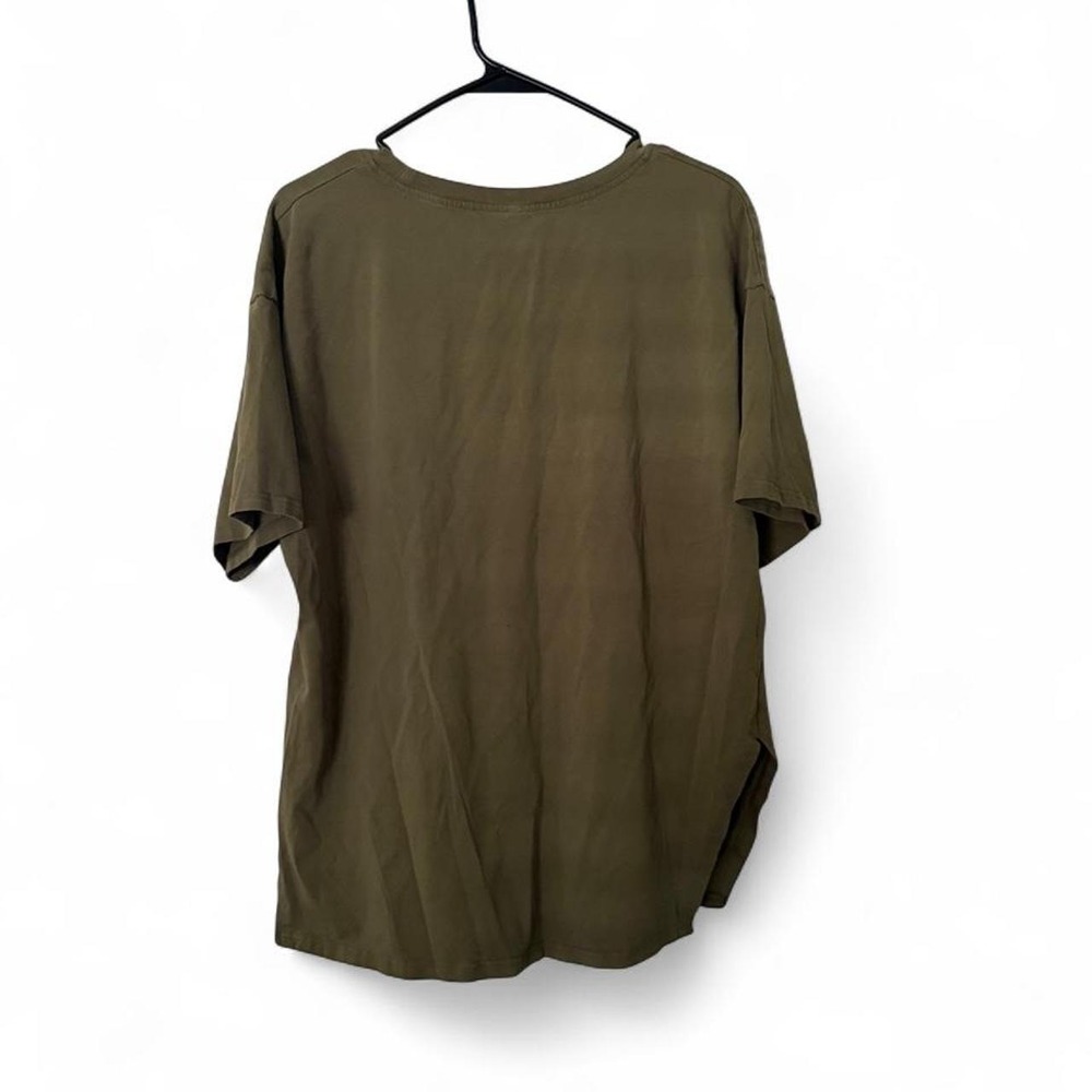 Oversized Olive Green T Shirt Women's Minimalist Drop Shoulder Side Slit Tunic - Picture 6 of 6